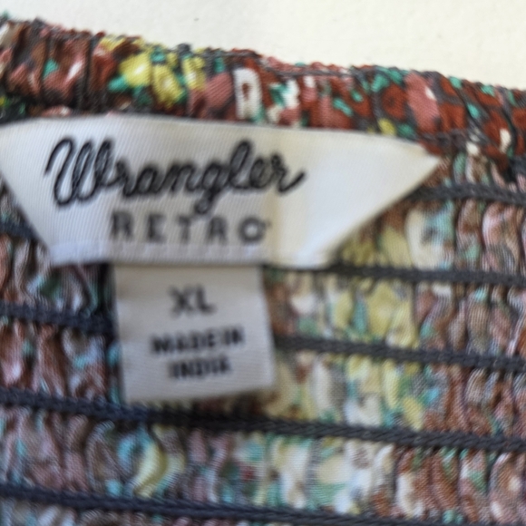 Wrangler Retro XL Boho Floral Tiered Sundress Smocked Back 100% Rayon Rodeo - Picture 3 of 5